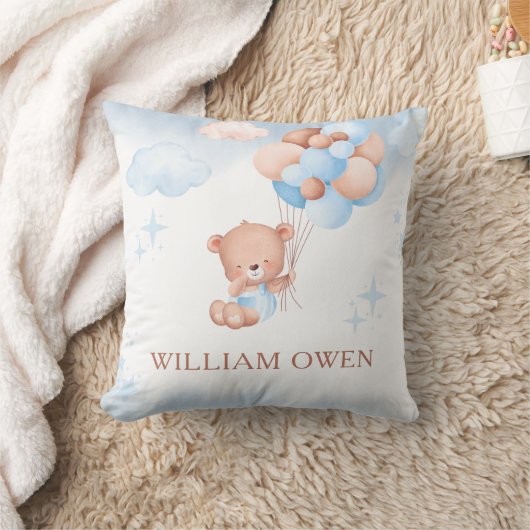 Teddy Bear Balloon Baby Shower Throw Pillow Kussen (Deken)
