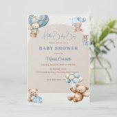 Teddy Bear Balloon Baby shower Uitnodiging (Staand voorkant)