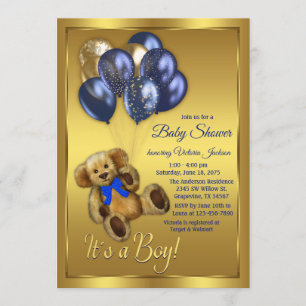 Teddy Bear Balloon Baby shower Uitnodiging