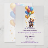 Teddy Bear Balloon Baby shower Uitnodiging voor Ba (Voorkant / Achterkant)