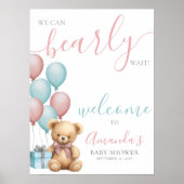Teddy Bear Balloon Baby shower Welkom Poster (Voorkant)
