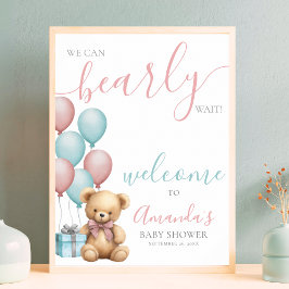 Teddy Bear Balloon Baby shower Welkom Poster