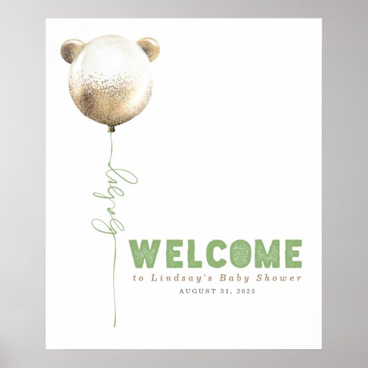 Teddy Bear Balloon Baby shower Welkomstteken Poster (Voorkant)
