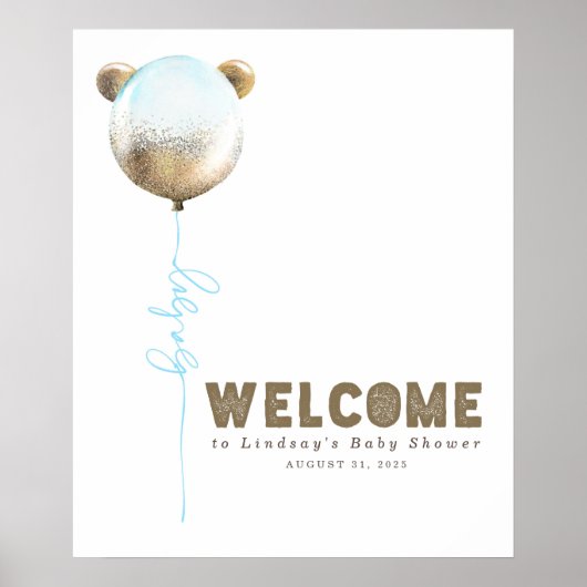 Teddy Bear Balloon Baby shower Welkomstteken Poster (Voorkant)