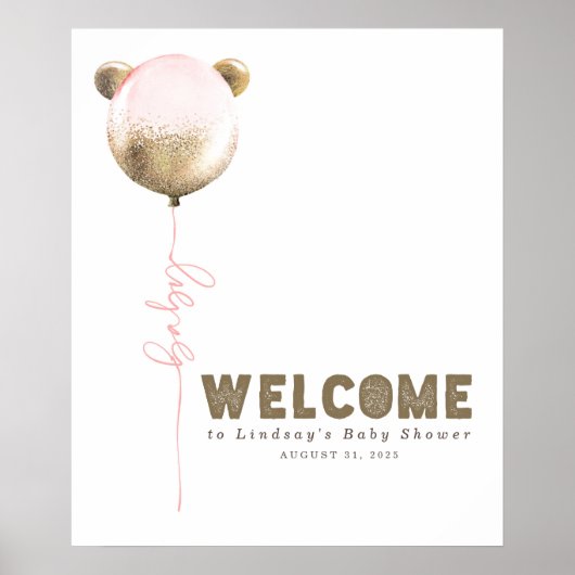 Teddy Bear Balloon Baby shower Welkomstteken Poster (Voorkant)