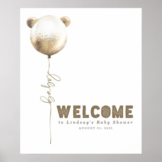 Teddy Bear Balloon Baby shower Welkomstteken Poster (Voorkant)