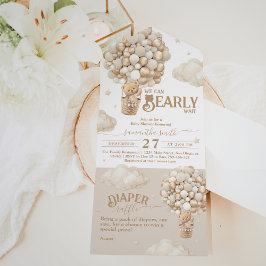 Teddy Bear Balloon Barly Wacht neutraal Baby showe All In One Uitnodiging