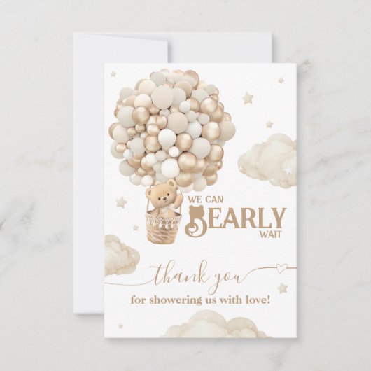 Teddy Bear Balloon Barly Wacht neutraal Baby showe Bedankkaart (Voorkant)