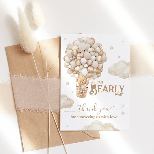 Teddy Bear Balloon Barly Wacht neutraal Baby showe Bedankkaart