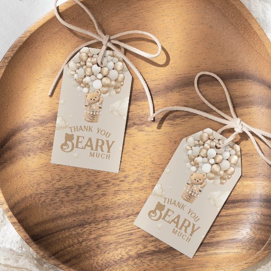 Teddy Bear Balloon Barly Wacht neutraal Baby showe Cadeaulabel