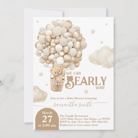 Teddy Bear Balloon Barly Wacht neutraal Baby showe Kaart (Voorkant)