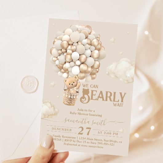 Teddy Bear Balloon Barly Wacht neutraal Baby showe Kaart