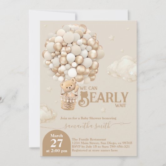 Teddy Bear Balloon Barly Wacht neutraal Baby showe Kaart (Voorkant)