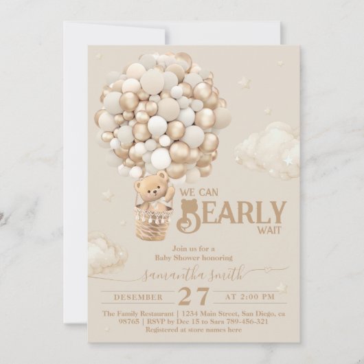 Teddy Bear Balloon Barly Wacht neutraal Baby showe Kaart (Voorkant)