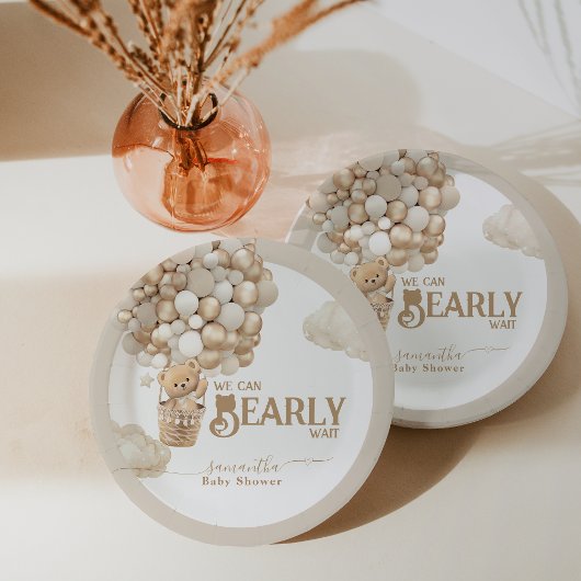 Teddy Bear Balloon Barly Wacht neutraal Baby showe Papieren Bordje