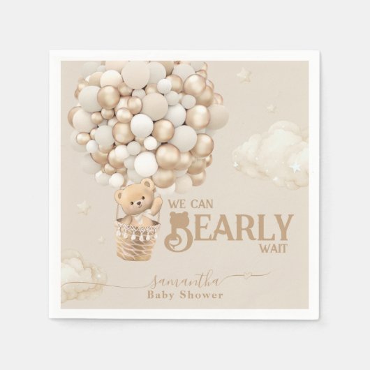 Teddy Bear Balloon Barly Wacht neutraal Baby showe Servet (Voorkant)