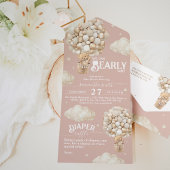 Teddy Bear Balloon Barly Wachten Baby Meisje Douch All In One Uitnodiging