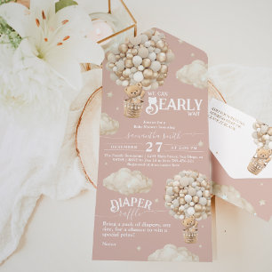 Teddy Bear Balloon Barly Wachten Baby Meisje Douch All In One Uitnodiging