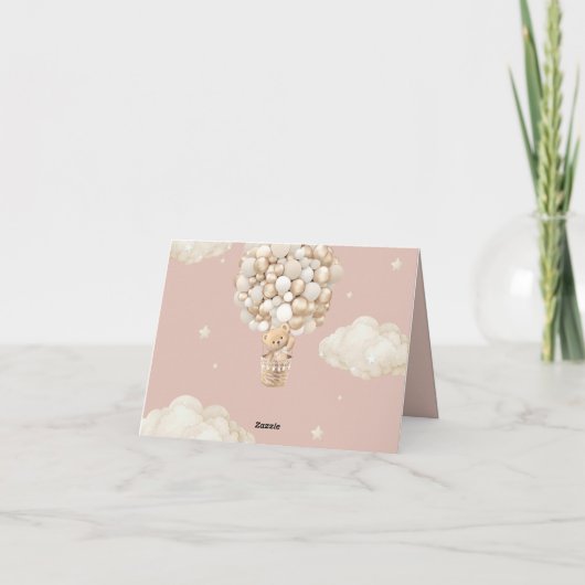 Teddy Bear Balloon Barly Wachten Baby Meisje Douch Bedankkaart (Achterkant)