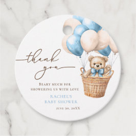 Teddy Bear Balloon Barly Wachten Blauw Baby shower Bedankjes Labels
