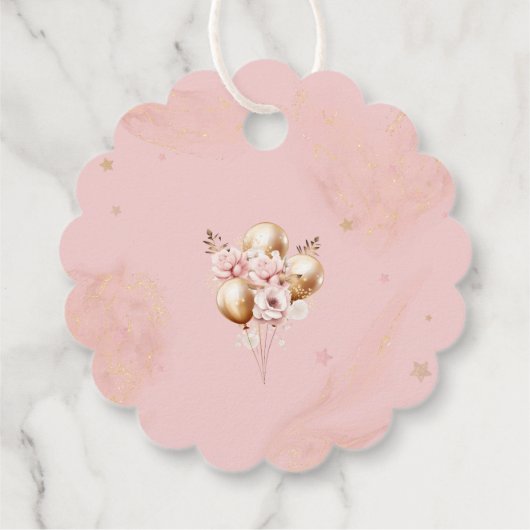 Teddy Bear Balloon Barly Wachten Meisje Baby showe Bedankjes Labels (Achterkant)