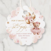 Teddy Bear Balloon Barly Wachten Meisje Baby showe Bedankjes Labels (Voorkant)