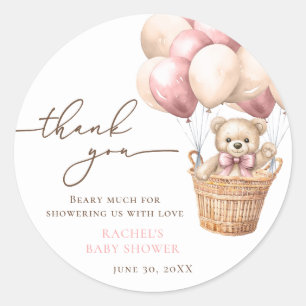 Teddy Bear Balloon Barly Wachten Roze Baby shower Ronde Sticker