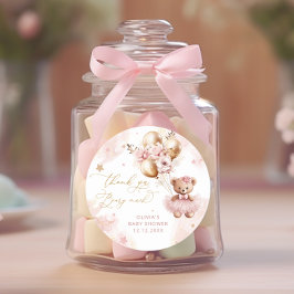 Teddy Bear Balloon Barly Wachten Roze Baby shower Ronde Sticker