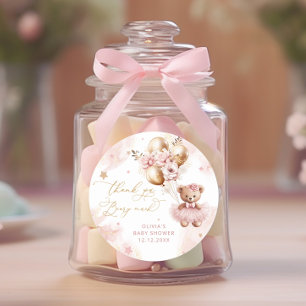 Teddy Bear Balloon Barly Wachten Roze Baby shower Ronde Sticker