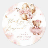 Teddy Bear Balloon Barly Wachten Roze Baby shower Ronde Sticker (Voorkant)