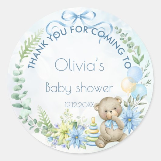 Teddy Bear Balloon Barly Wait Baby shower Favor Ronde Sticker (Voorkant)
