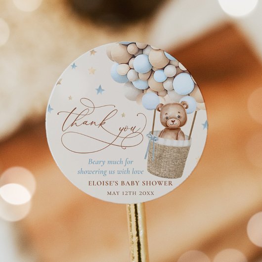 Teddy Bear Balloon Barly Wait Baby shower Favor Ronde Sticker