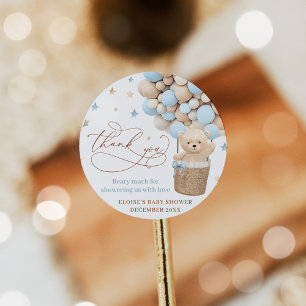 Teddy Bear Balloon Barly Wait Baby shower Favor Ronde Sticker