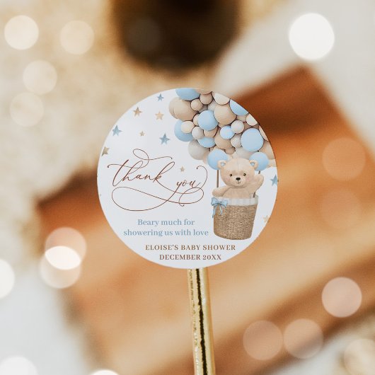 Teddy Bear Balloon Barly Wait Baby shower Favor Ronde Sticker