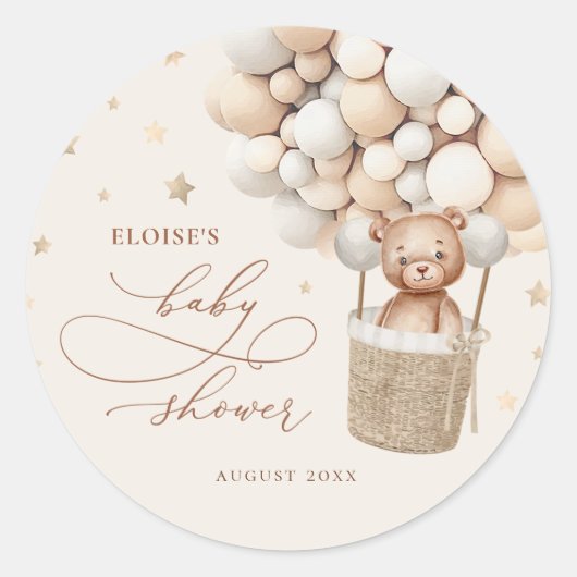 Teddy Bear Balloon Barly Wait Baby shower Favor Ronde Sticker (Voorkant)