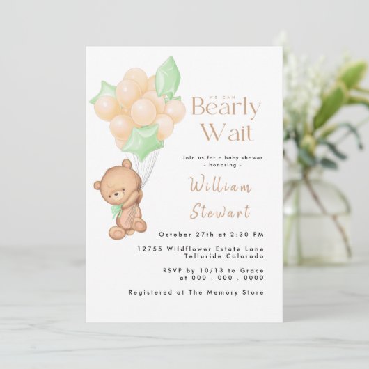 Teddy Bear Balloon Barly Wait Baby shower Kaart (Staand voorkant)