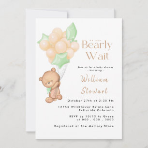 Teddy Bear Balloon Barly Wait Baby shower Kaart