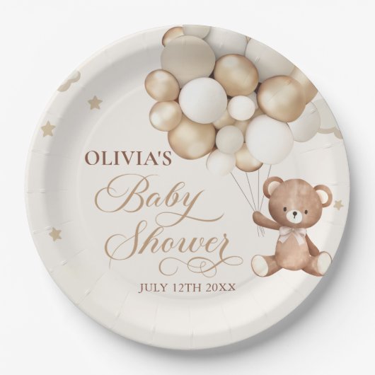 Teddy Bear Balloon Barly Wait Baby shower Papieren Bordje (Voorkant)