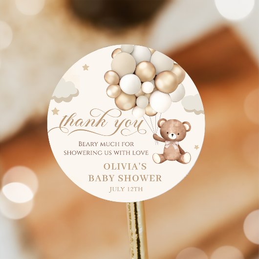Teddy Bear Balloon Barly Wait Baby shower Ronde Sticker