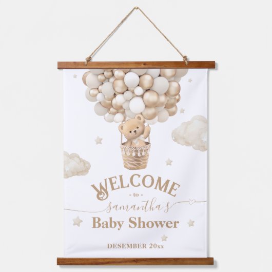 Teddy Bear Balloon Barly Wait Baby shower Welkom Hangend Wandkleed (Voorkant)