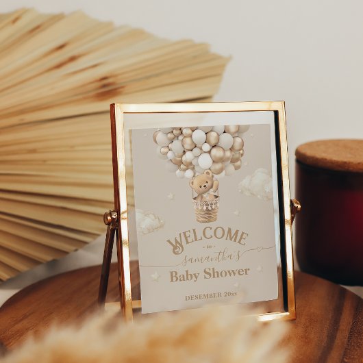 Teddy Bear Balloon Barly Wait Baby shower Welkom Poster