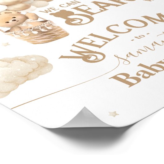 Teddy Bear Balloon Barly Wait Baby shower Welkom Poster (Hoek)