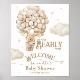 Teddy Bear Balloon Barly Wait Baby shower Welkom Poster