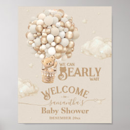 Teddy Bear Balloon Barly Wait Baby shower Welkom Poster