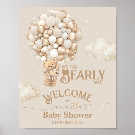 Teddy Bear Balloon Barly Wait Baby shower Welkom Poster (Voorkant)
