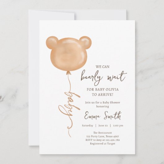 Teddy Bear Balloon Barly Wait Boho Baby shower Kaart (Voorkant)
