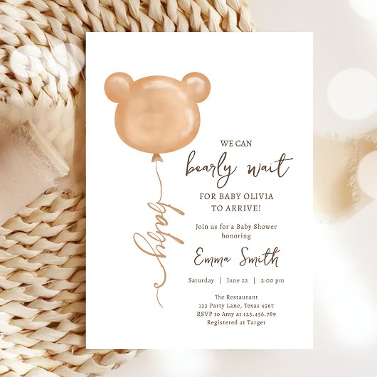 Teddy Bear Balloon Barly Wait Boho Baby shower Kaart