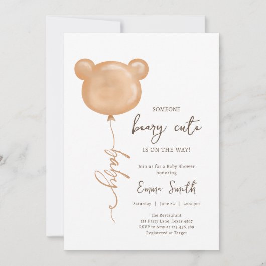 Teddy Bear Balloon Beary Cute Boho Baby shower Kaart (Voorkant)