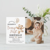 Teddy Bear Balloon Beary Eerste Verjaardag Foto Kaart (Staand voorkant)