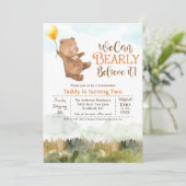 Teddy Bear Balloon Birthday Party Invitation Kaart (Staand voorkant)